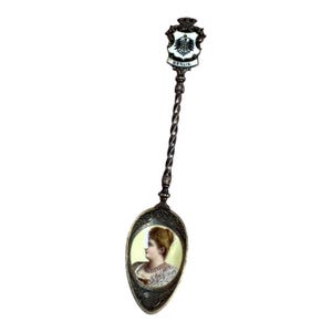 Rare Enamel Portrait Augusta Victoria Germany Sterling 800 Silver Souvenir Spoon