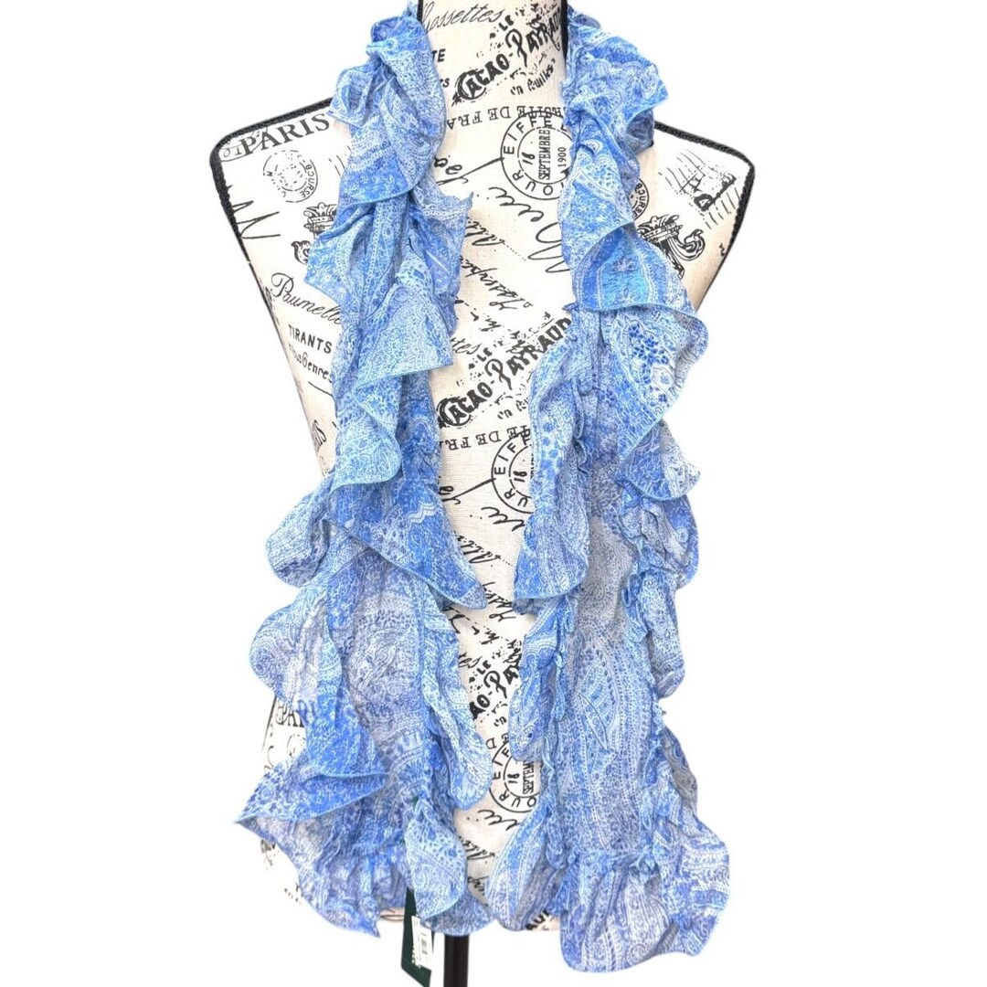 ラルフローレン ブルー ペイズリー シルク フリル スカーフ