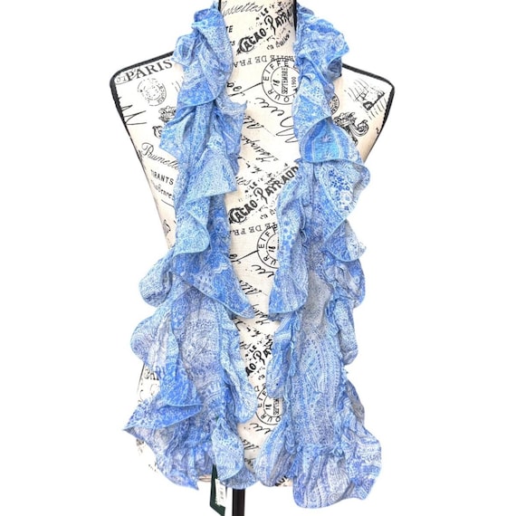 ラルフローレン ブルー ペイズリー シルク フリル スカーフ