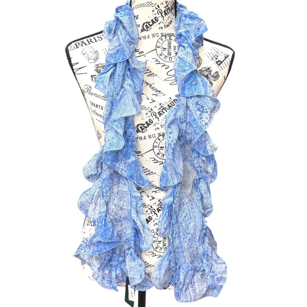 ラルフローレン ブルー ペイズリー シルク フリル スカーフ