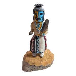 Vintage Hand-Carved Zuni Long Hair Kachina Doll Feather Painted Signed Route 66