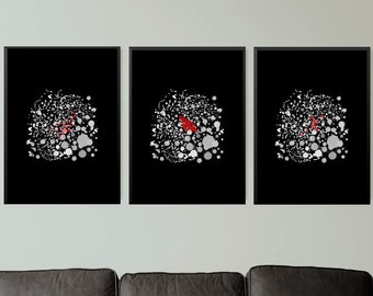 Striking abstract of black, gray, and red 5x7 and 8x10 printable wall art - 10 piece set