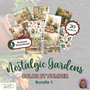 Nostalgic Gardens Bundle 1 - Color by Number - INSTANT DOWNLOAD - Personal Use - Plants Gardening Greenhouse Work Area Flowers