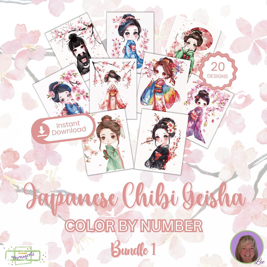 Geisha Numbers Graph Japanese Chibi Geisha Bundle 1 - Color by Number - INSTANT DOWNLOAD ...