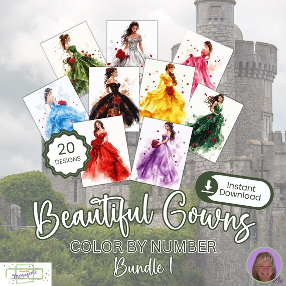 Beautiful Gowns Bundle 1 - Color by Number - INSTANT DOWNLOAD - Personal  Use - Lovely Princesses Ladies Exquisite Attire Elegant Dresses - Etsy