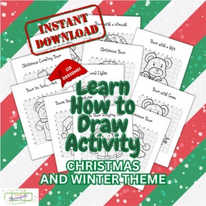 Learn How to Draw Using Grids Christmas and Winter Theme 115 Drawings Printable Activity Pages Kids Drawing and Coloring - INSTANT DOWNLOAD