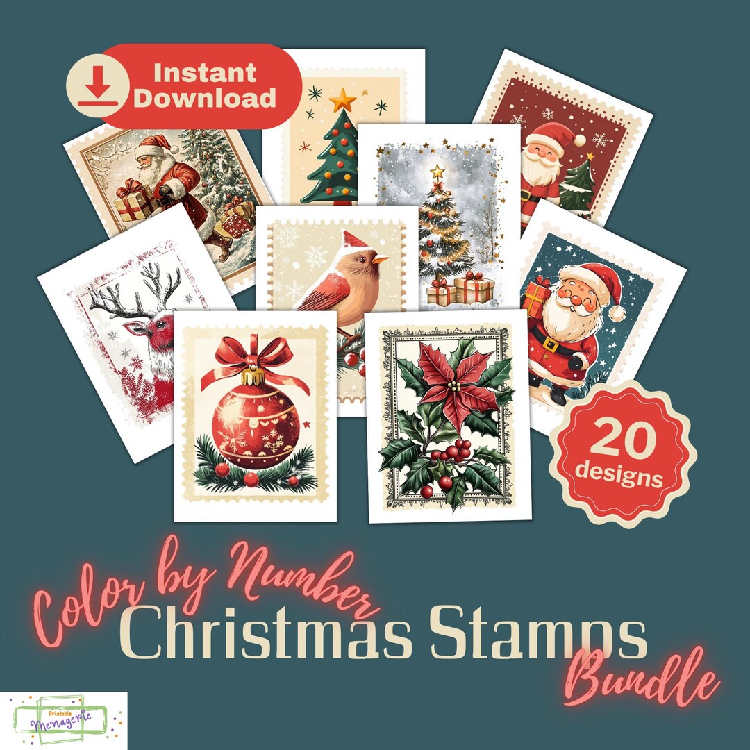 Christmas Stamps Bundle 1 – Color by Number – INSTANT DOWNLOAD ...