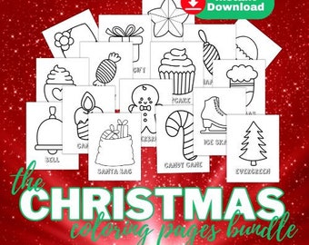 Christmas Coloring Pages Bundle 1 - Large Simple Designs for Kids - 50 Illustrations - INSTANT DOWNLOAD - Personal Use