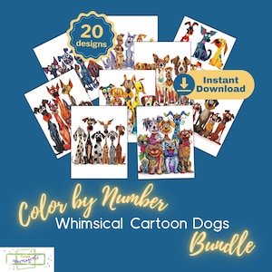 Color by Number – Whimsical Cartoon Dogs – 20 Unique Designs – INSTANT DOWNLOAD – Personal Use