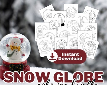 Snow Globe Coloring Bundle Christmas Coloring Pages Winter Coloring Printables - Over 80 Illustrations - INSTANT DOWNLOAD - Personal Use