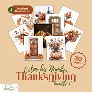 Color by Number - Thanksgiving Bundle 1 - INSTANT DOWNLOAD - Personal Use - Bouquets Homes Candles Turkey Wine Flowers Placesettings
