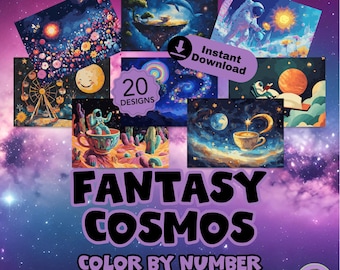Fantasy Cosmos Bundle 1 - Color by Number - INSTANT DOWNLOAD - Personal Use - Stars and Celestrial Astronaut Outer Space Fun Coffee Art