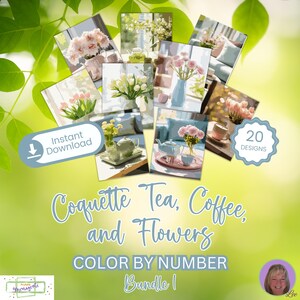 Coquette Tea Coffee and Flowers Bundle 1 - Couleur par numéro - TÉLÉCHARGEMENT IMMÉDIAT - Usage personnel - Magnifiques arrangements floraux en théière Java