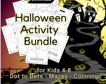 Halloween Activity Bundle for Kids 4-8 Bundle Dot to Dots Mazes Coloring Boredom Buster Screen-Free Activity INSTANT DOWNLOAD Personal Use