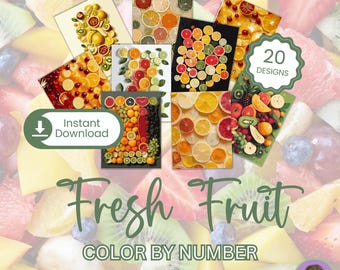 Frisches Obst Bündel 1 - Farbe nach Zahlen - SOFORTIGER DOWNLOAD - Persönlicher Gebrauch - Zerschnittenes Obst Kiwi Grapefruit Orangen Ananas Limetten Kirschen