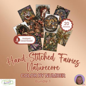 Handgestikte feeën Naturecore-bundel 1 - kleuren op nummer - INSTANT DOWNLOAD - persoonlijk gebruik - sprookjesachtige elfjes Sprites Faeries Little Folk