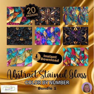 Abstract Stained Glass Bundle 1 - Color by Number - INSTANT DOWNLOAD - Personal Use - Vibrant Colors Tinted Colored Decorative Mosaic