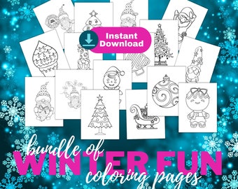 Winter Fun Coloring Bundle 1 Christmas Coloring Pages Christmas Printables - 53 Illustrations - INSTANT DOWNLOAD - Personal Use