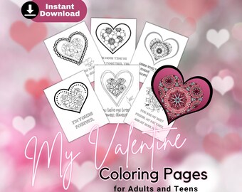 My Valentine Coloring Pages for Adults and Teens - 30 Illustrations - Heart Mandalas - INSTANT DOWNLOAD - Personal Use