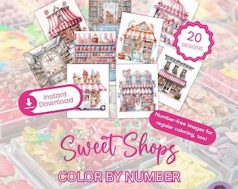 Sweet Shops Bundle 1 - Color by Number - INSTANT DOWNLOAD - Personal Use - Candy Ice Cream Yummy Things to Eat Colorful Happy Fun Coloring