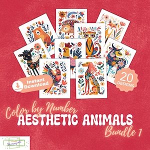 Aesthetic Animals Bundle 1 - Color by Number – INSTANT DOWNLOAD – Personal Use - Pleasing Creatures Beautiful Critters Decorative Beasts