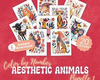 Bundel 1 Esthetische Dieren - Kleuren op nummer - DIRECT DOWNLOADEN - Persoonlijk gebruik - Pleasant Creatures Beautiful Critters Decorative Beasts