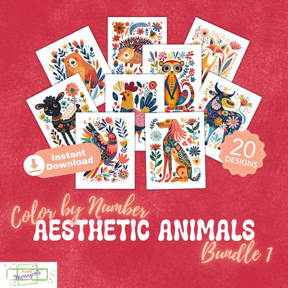 Aesthetic Animals Bundle 1 - Color by Number – INSTANT DOWNLOAD – Personal Use - Pleasing Creatures Beautiful Critters Decorative Beasts