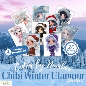 Chibi Winter Glamour Bundle 1 - Color by Number – INSTANT DOWNLOAD – Personal Use – Anime Manga Kawaii Girls Child-Like Cartoon