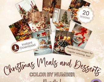 Christmas Meals and Desserts Bundle 1 - Color by Number - INSTANT DOWNLOAD - Personal Use - Cookies and other Sweet Treats and Yummy Foods