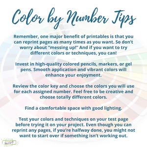 May include: Color by Number Tips: A colorful image with tips for coloring by number. The image features a rainbow of colors and the text "Color by Number Tips" in a white box.