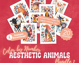 Aesthetic Animals Bundle 1 - Color by Number – INSTANT DOWNLOAD – Personal Use - Pleasing Creatures Beautiful Critters Decorative Beasts