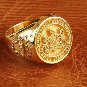 Men's Pinky Ring, Custom Gold Signet Ring with Initials, Personalized Engraved Mens Emerald Ring, Birthday Gift for Him