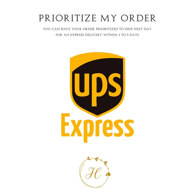 May include: A yellow UPS Express logo with the text "PRIORITIZE MY ORDER" above it. The text below the logo reads "YOU CAN HAVE YOUR ORDER PRIORITIZED TO SHIP NEXT DAY FOR AN EXPRESS DELIVERY WITHIN 1 TO 5 DAYS".
