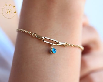 14k Gold Evil Eye Bracelet , Bangle Bracelet, Greek Evil Eye Bracelet, Eye Cuff Bracelet, Gold Turkish Evil Eye,  Evil Eye Cuff, Minimalist