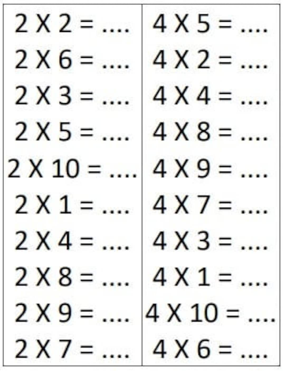 Mental arithmetic multiplication tables 2 and 4 etsy