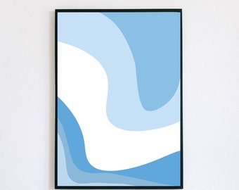 Blue Swirl Wall Art, Modern and Minimal Room Décor, Blue and Indigo, Curvy Wall Art, Ocean Blue Digital Download, Illustrated Wall Art