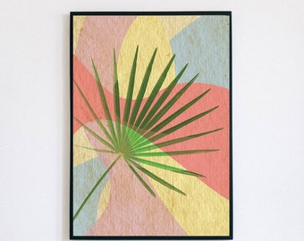 Palm Tree Rainbow Vintage Wall Print, Mid-Century Modern Beach, Abstract Beach Wall Art, Retro Palm, Digital Download Wall Print