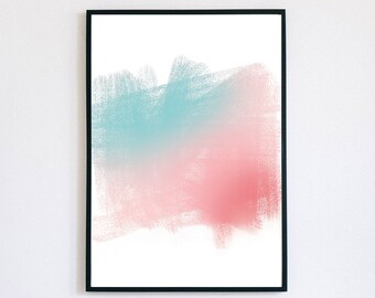 Pink and Blue Watercolor Wall Art, Printable Modern Wall Art, Minimalistic and Abstract Watercolor, Brush Stoke Art