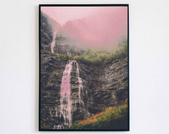 Waterfall Nature Wall Art, Pink Waterfall Vintage, Modern and Geometric Wall Art, Natural Room Décor, Digital Download, Natural