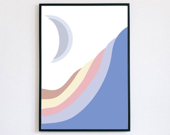 Bohemian Rolling Hills Sunset Wall Art, Printable Abstract Art, Modern and Simple, Sunset, View, Digital Download