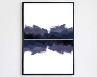 Minimalistic Watercolor Print Download Modern, Blue Indigo Sky Abstract, Purple and Magenta Digital Download, Abstract Wall Art