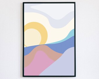 Abstract Sunset Mountains Wall Art, Printable, Modern, Simple, Abstract, Digital Download, Pink Mountain