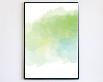 Green and Blue Water Color Wall Print, Wall Décor Watercolors, Gift for Him, Nursery Wall Art, Minimalist Art, Turquoise Watercolour