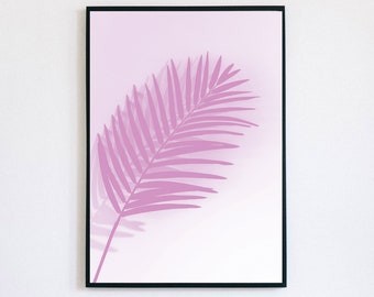 Pink Palm Wall Print, Retro Beach Printable, Wall Art Modern, Minimalistic and Simple, Pink Sky, Digital Download, Plants and Fauna