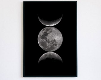 Moon Wall Art, Lunar Wall Art, Printable Wall Art, Black and White, Simple, Celestial