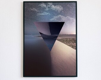 Sand Dune Digital Print, Abstract Shaped Landscape, Modern Desert, Blue and Magenta, Modern Home Décor, Gift for Him