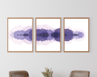 3 Piece Watercolor Printable Wall Art, Natural and Organic, Purple and Magenta Watercolor, Minimalistic and Modern Wall Art, Digital