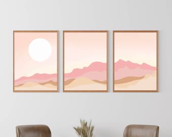 Pink Dune Printable Wall Art, Pink Mountains, Sunset over the Mountains, Minimalist Wall Art Landscape, Digital Download, Room Décor