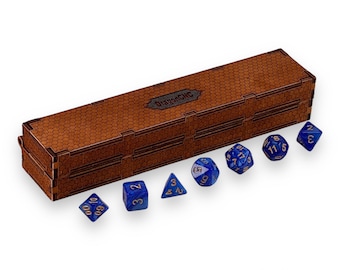 Wooden Box for 7 dices.  3mm, 1/8inch (3.175mm), 3.6mm, 4mm, 4.5mm, 5mm. Laser cut files PDF, SVG, CDR. Digital product.