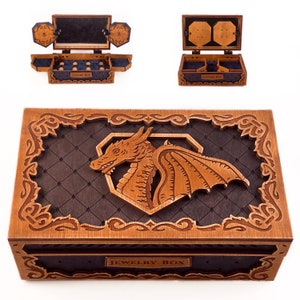 Dragon Schmuckbox Plan. 3mm, 1/8 Zoll (3.175mm), 3.6mm, 4mm, 4.5mm und 5mm. Laserschnitt-Dateien SVG, PDF, CDR. Digitales Produkt.